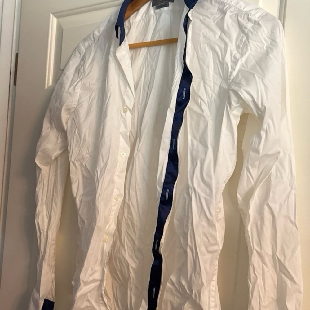Zara White Shirt with Navy Collar, Never Worn!